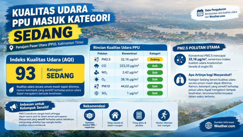 Foto: Data kondisi udara di PPU berdasarkan hasil analisis Weather.com. (Dok.Weather.com)