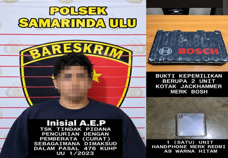 Foto: Tersangka A.E.P dan barang bukti. (Dok.PolsekSamarindaUlu).