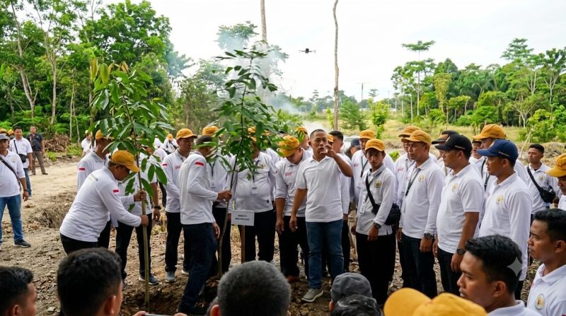 Foto: Bupati Kabupaten Bulungan, Syarwani (tengah) saat memimpin penanaman pohon di hutan Kota Bunda Hayati, bersama 74 Kades.