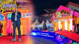 Foto: Bupati Bulungan, Syarwani saat memberikan sambutan pada pembukaan Tenguyun Fest 2026 di Unikaltar.