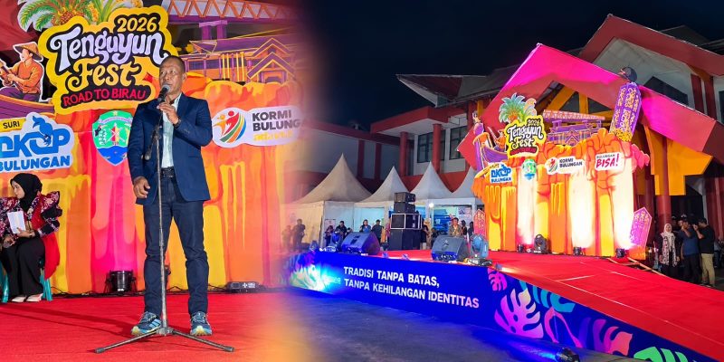 Foto: Bupati Bulungan, Syarwani saat memberikan sambutan pada pembukaan Tenguyun Fest 2026 di Unikaltar.