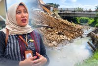 Foto: Plt. Kabid Pengendalian Pencemaran DLH Kota Samarinda, Tri Ayu Wulandari dan potret aliran sungai yang digunakan untuk membuang limbah tahu. 