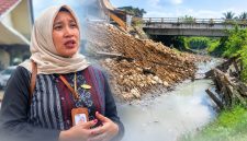 Foto: Plt. Kabid Pengendalian Pencemaran DLH Kota Samarinda, Tri Ayu Wulandari dan potret aliran sungai yang digunakan untuk membuang limbah tahu. 