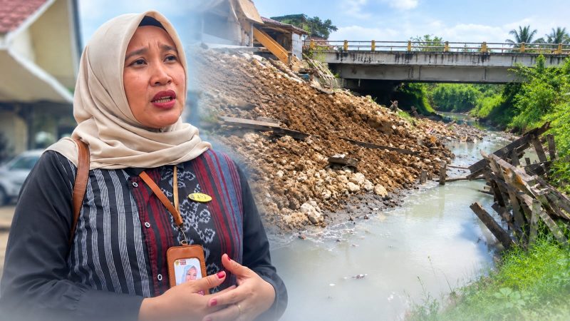 Foto: Plt. Kabid Pengendalian Pencemaran DLH Kota Samarinda, Tri Ayu Wulandari dan potret aliran sungai yang digunakan untuk membuang limbah tahu. 